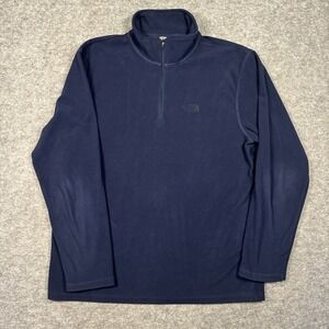 North Face 1/4 Zip Mens Large Blue Sweatshirt Logo Lightweight Fleece Thermal